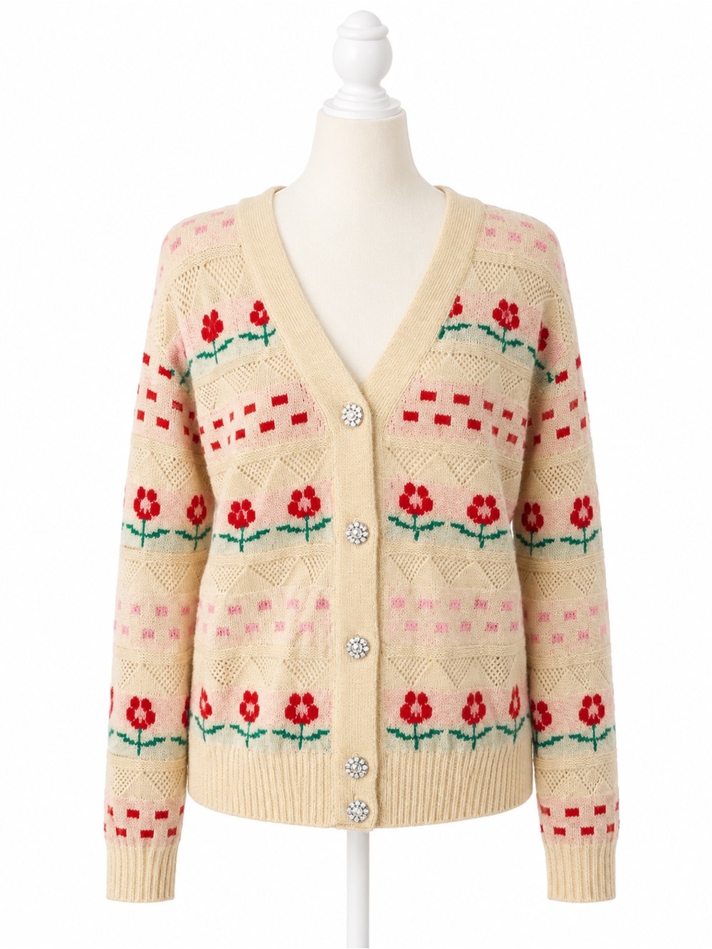 LovLov Floral Cardigan Sweater Medium Cottagecore Grandpa Coquette Jeweled